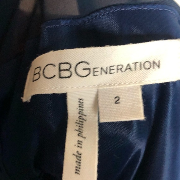 BCBGeneration Navy Blue Romper Shorts Sheer Straps Backless Pockets 2 - Picture 2 of 4